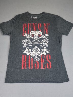 Guns N' Roses Graphic Tee Gray with Red Print Unisex Bravado Large